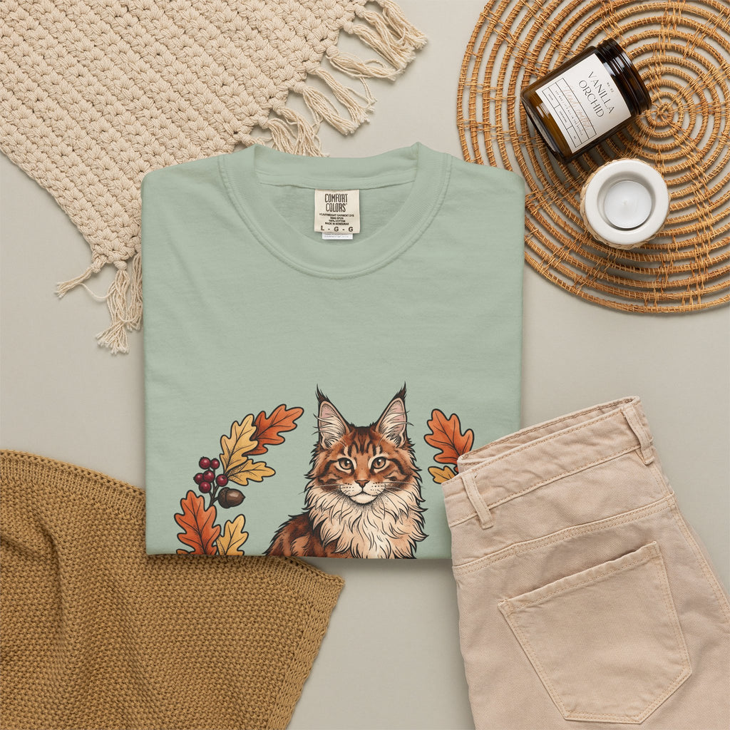 Maine Coon Pet T-Shirt Cat Pumpkin Gift Women Greenery T-Shirt Cat T-Shirt Cat Fan Foliage T-Shirt Gourd Graphic Old-Fashioned Orange Leaves T-Shirt