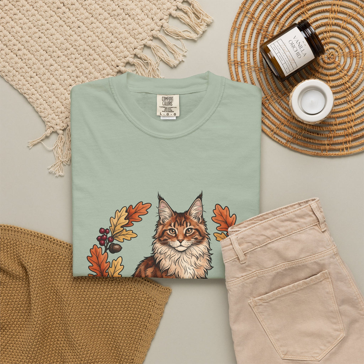 Maine Coon Pet T-Shirt Cat Pumpkin Gift Women Greenery T-Shirt Cat T-Shirt Cat Fan Foliage T-Shirt Gourd Graphic Old-Fashioned Orange Leaves T-Shirt