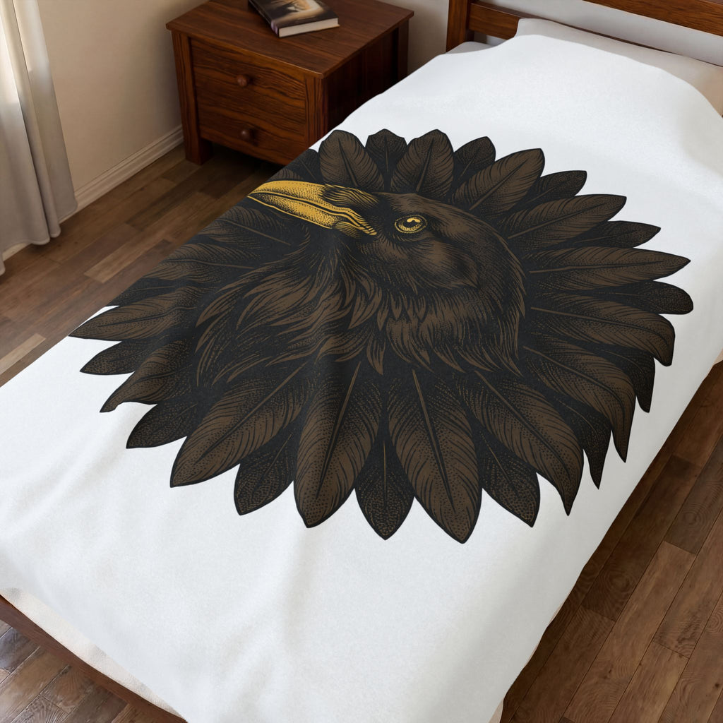 Corvid Flower Blanket Boho Chic Paranormal Gift Women Tribal Blanket Crow Blanket Bohemian Fan Ethnic Blanket Occult Graphic Antique Wing Blanket