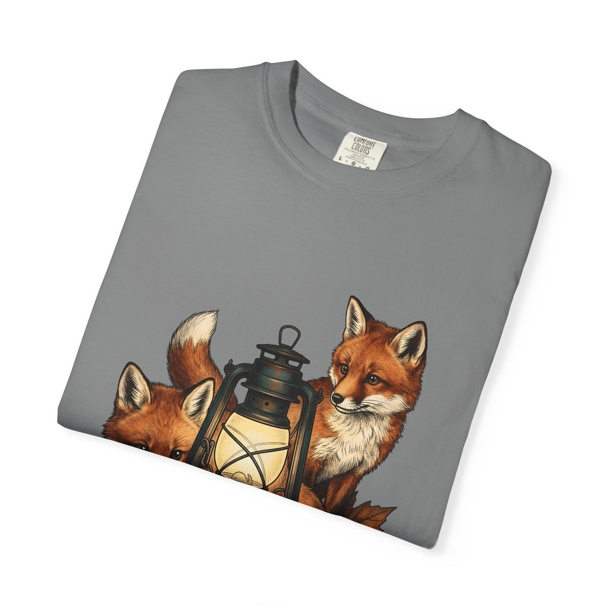 Fox Light T-Shirt Halloween Nature Gift Women Hand Drawn T-Shirt Lamp T-Shirt Spooky Fan Illustrated T-Shirt Wilderness Graphic Doodle Maple Leaves