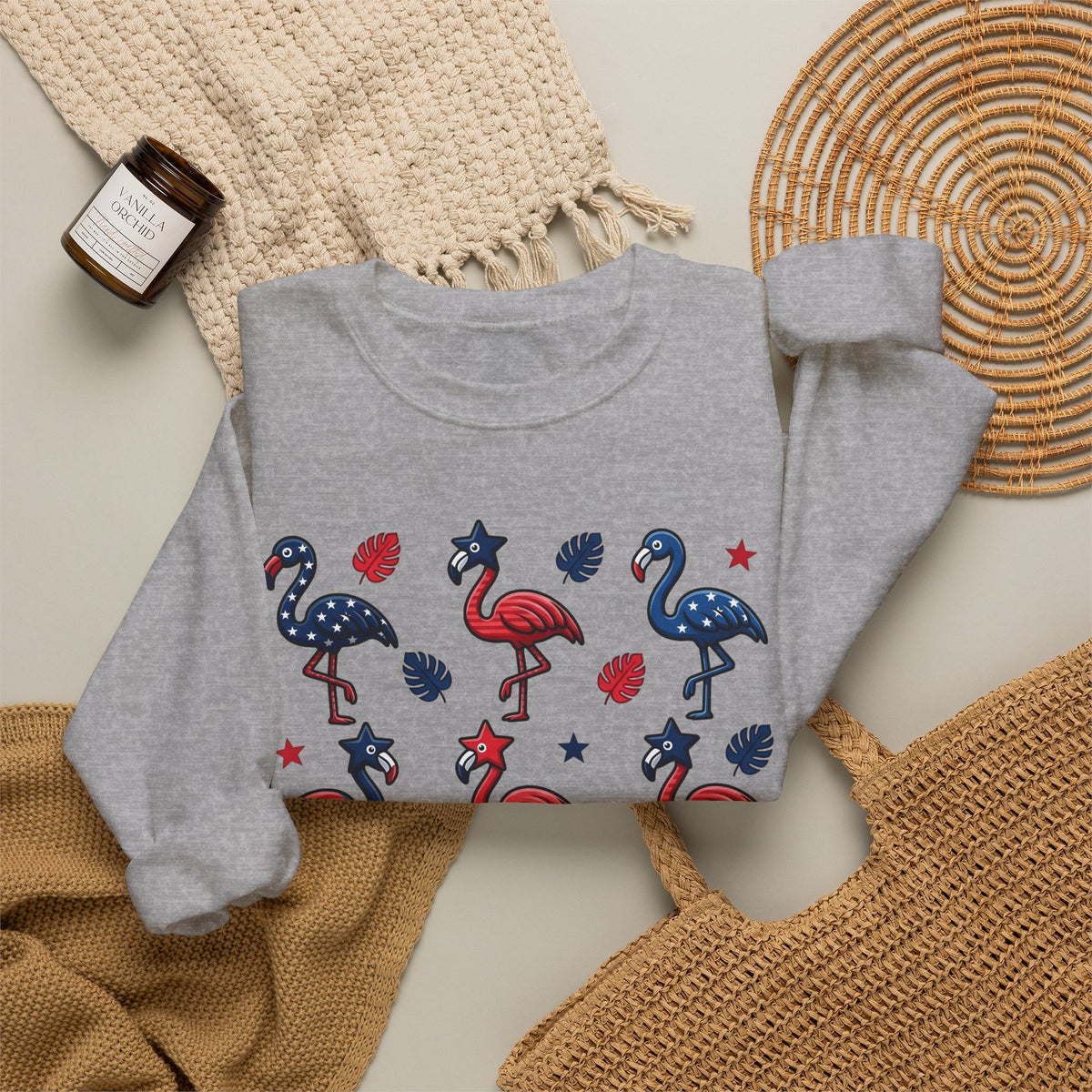 Flag Flamingo Sweatshirt 4th Of July Holiday Gift Women Cartoonish Sweatshirt Flamingo Sweatshirt Independence Day Fan Retro Sweatshirt Celebration Graphic Old