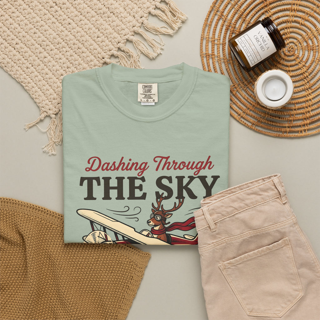 Deer Airplane T-Shirt Christmas Celebration Gift Women Rustic T-Shirt Fawn T-Shirt Noel Fan Vintage T-Shirt Party Graphic Classic Neckwear T-Shirt