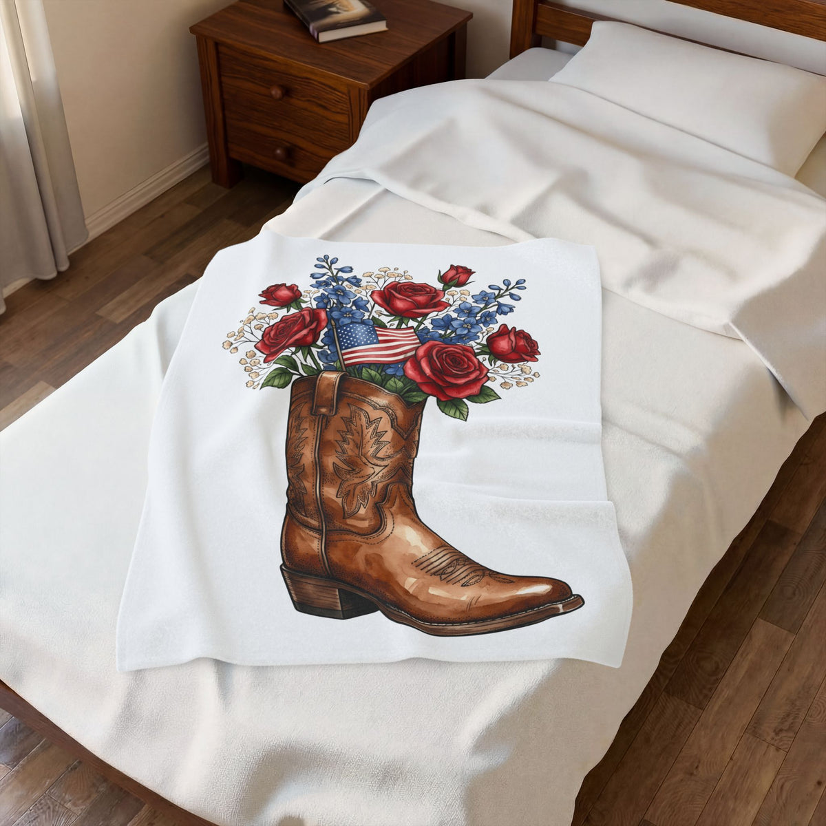 Cowboy Boot Floral America 4Th Of July Western Gift Hand Drawn Boot Patriot Fan Blanket
