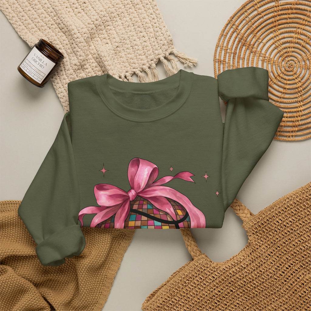 Basketball Disco Ball Sweatshirt Moms Sports Gift Women Whimsical Sweatshirt Disco Ball Sweatshirt Mom Fan Whimsy Sweatshirt Athlete Graphic Watercolor Pink