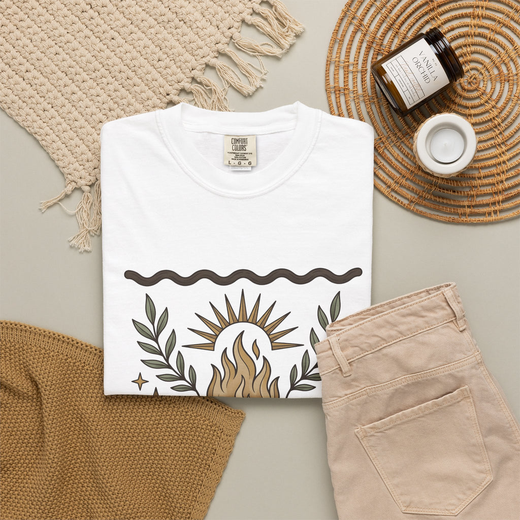 Campfire Art T-Shirt Boho Chic Adventure Gift Women Southwestern T-Shirt Bonfire T-Shirt Bohemian Fan Tribal T-Shirt Explorer Graphic Handmade