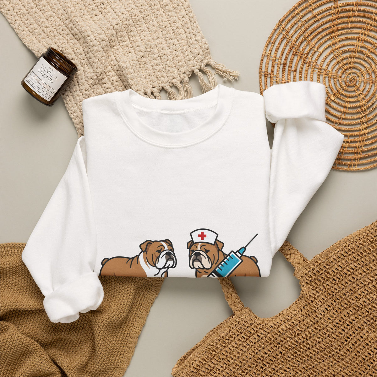 Bulldog Nurse Sweatshirt Nurses Animal Gift Women Graphic Sweatshirt Bulldog Sweatshirt Nurse Enthusiast Bulldog Graphic Sweatshirt Creature Illustration