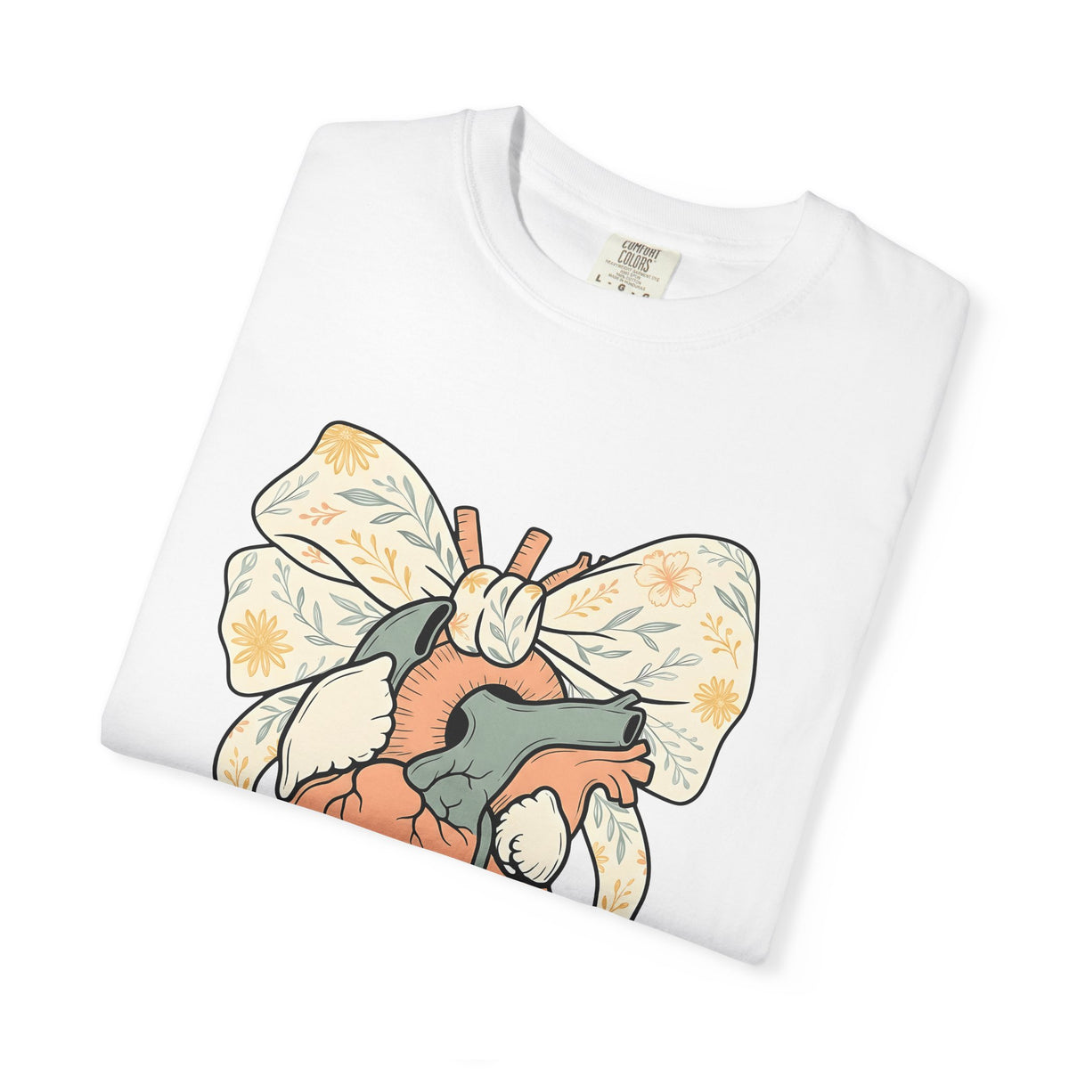 Realistic Heart T-Shirt Nurses Medicine Gift Women Flower T-Shirt Heart T-Shirt Nurse Enthusiast Floral T-Shirt Medical Graphic Classic Knot T-Shirt