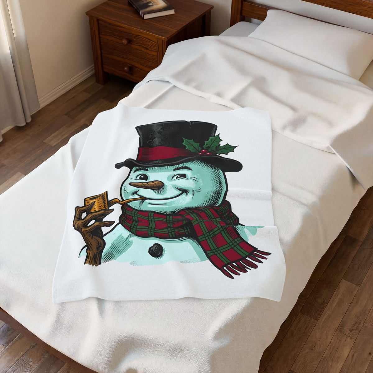 Snowman Christmas Event Gift Rustic Frosty Holiday Fan Country Party Nostalgic Tartan Scarf Blanket