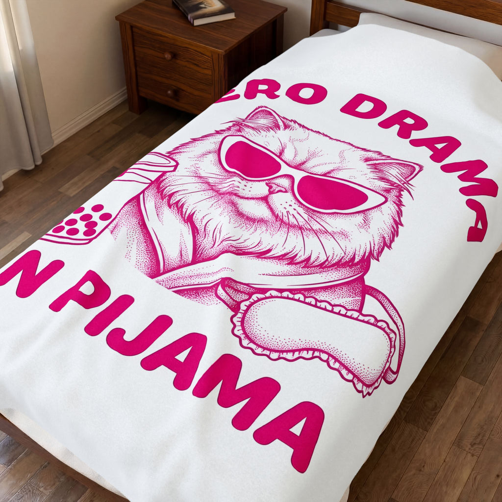 Cat Eyewear Blanket Funny Critter Gift Women Line Art Blanket Glasses Blanket Humor Fan Cartoon Blanket Animal Graphic Illustration Bubble Tea