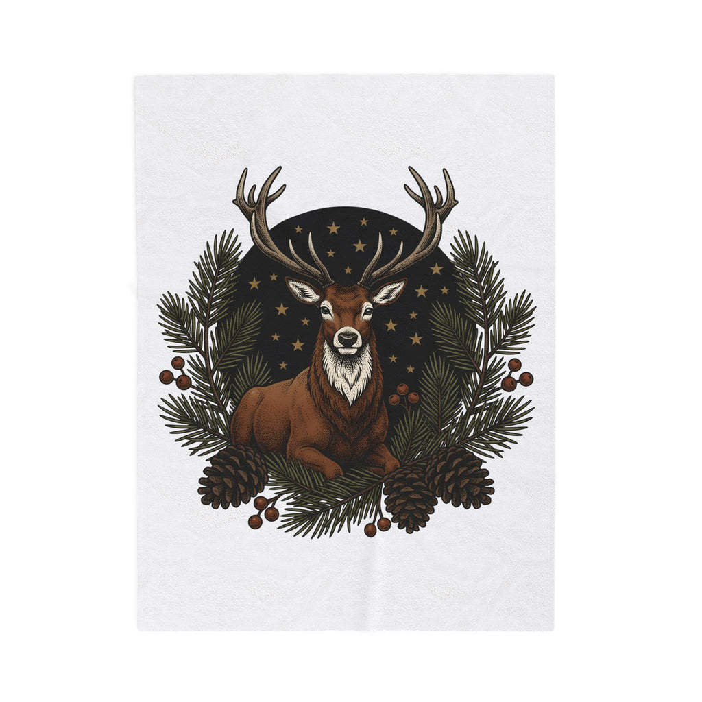 Elk Design Blanket Woodland Festive Gift Women Old School Blanket Moose Blanket Forest Fan Vintage Blanket Holiday Graphic Outline Pine Cone Blanket