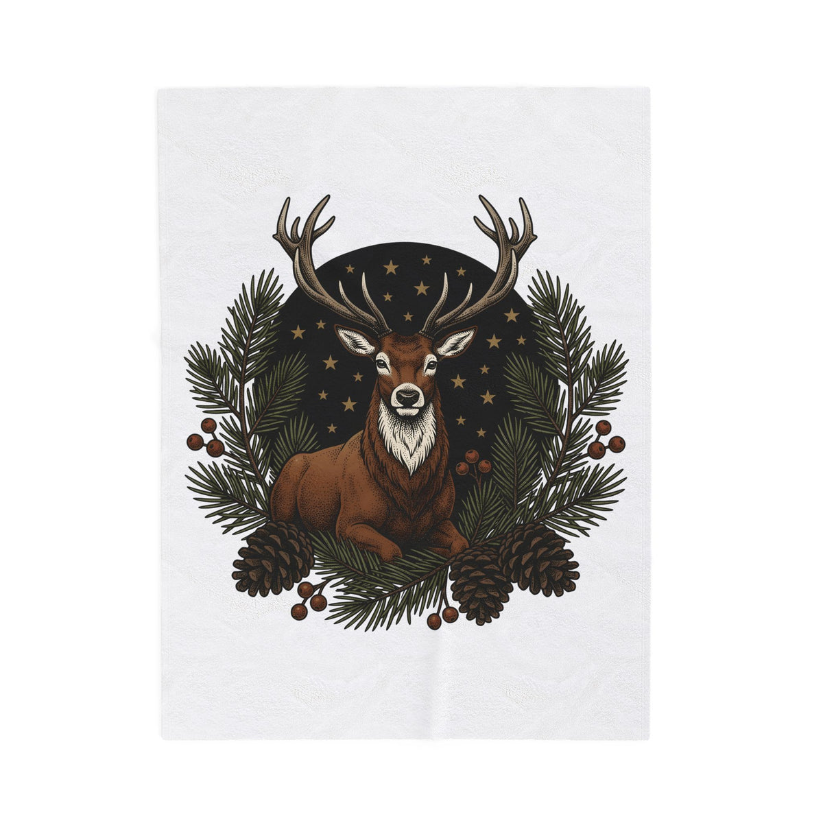 Elk Design Blanket Woodland Festive Gift Women Old School Blanket Moose Blanket Forest Fan Vintage Blanket Holiday Graphic Outline Pine Cone Blanket