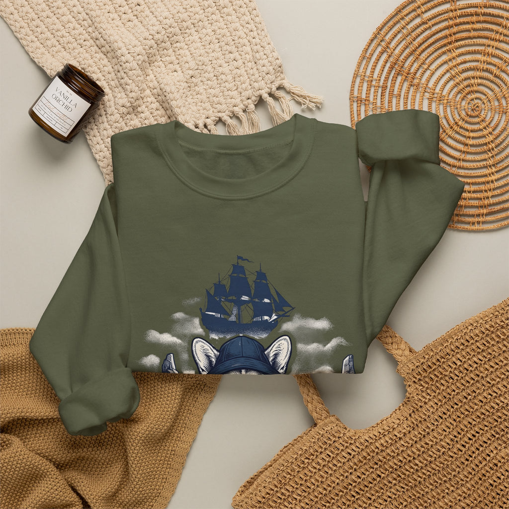 Corgi Pet Sweatshirt Dog Sailing Gift Women Classic Sweatshirt Puppy Sweatshirt Dog Fan Retro Sweatshirt Nautical Graphic Line Art Pirate Boat Sweatshirt