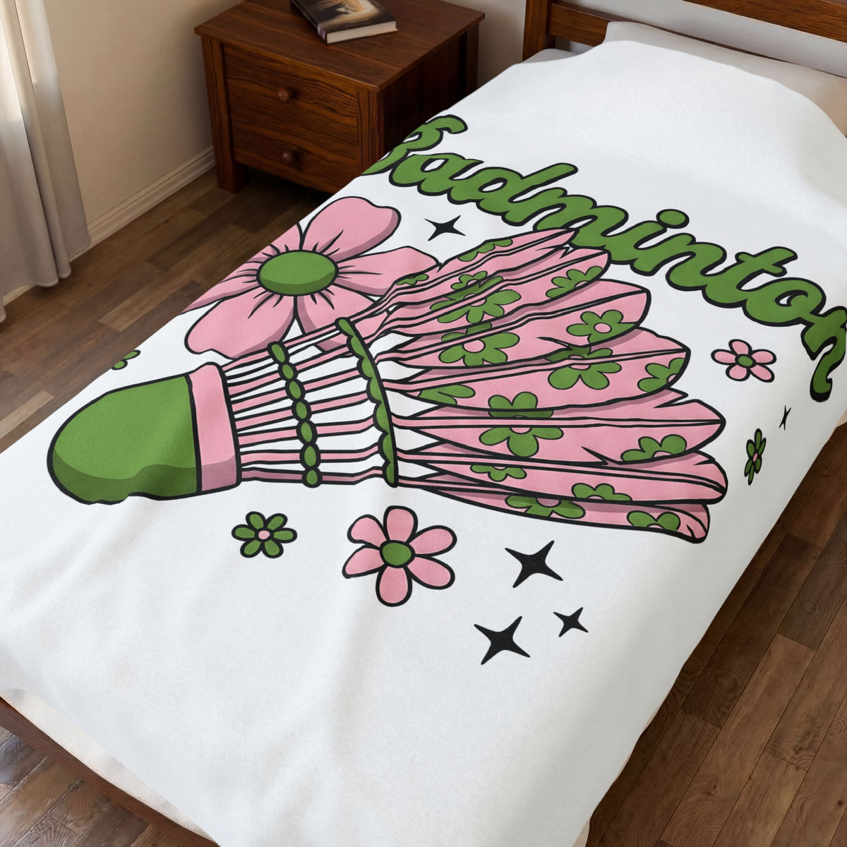 Birdie Shuttle Blanket Badminton Garden Gift Women Playful Blanket Shuttlecock Blanket Racquet Fan Racket Blanket Floral Graphic Sketch Petal