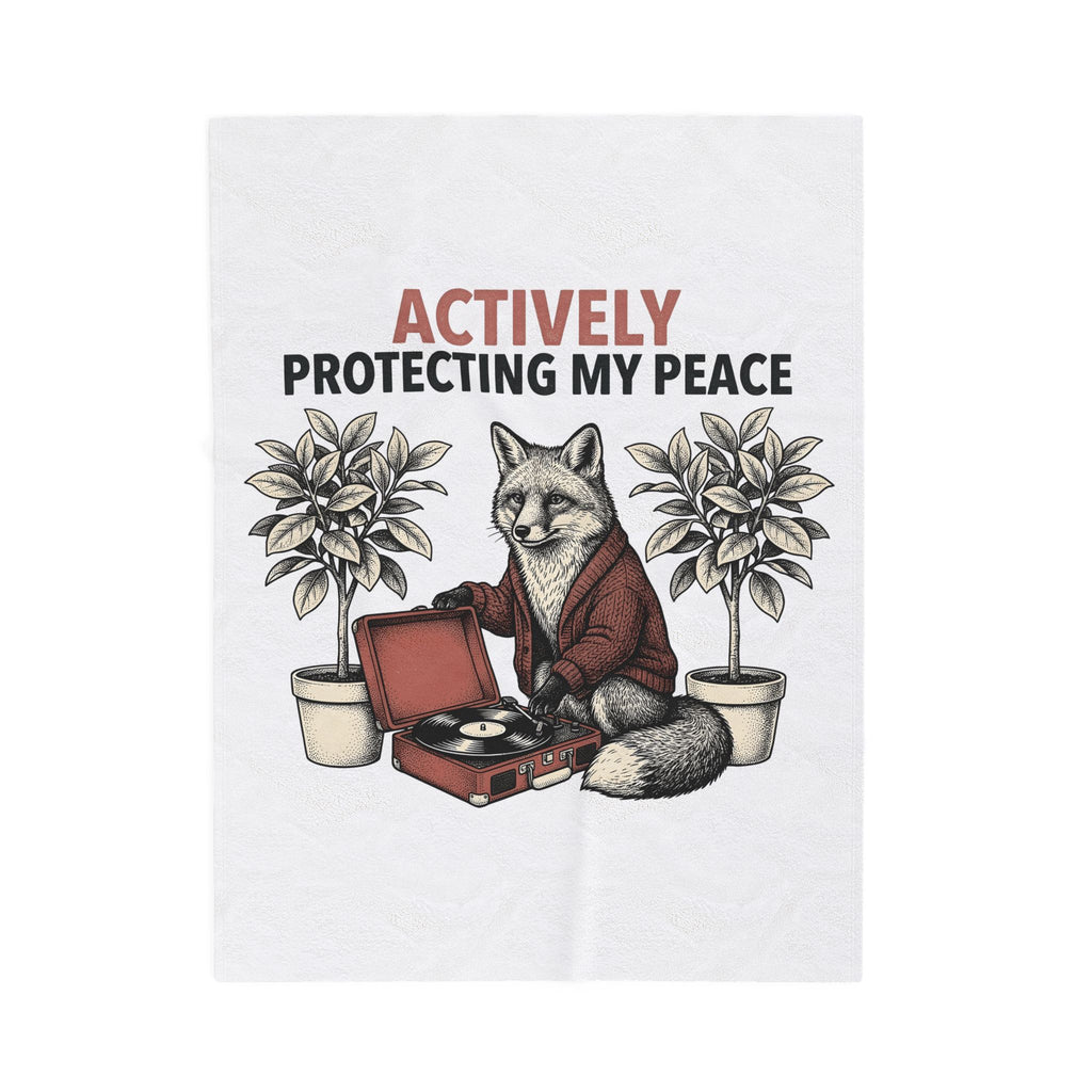 Fox Music Player Blanket Funny Creatures Gift Women Classic Blanket Mp3 Player Blanket Humor Fan Retro Blanket Animal Graphic Doodle Indoor Plants