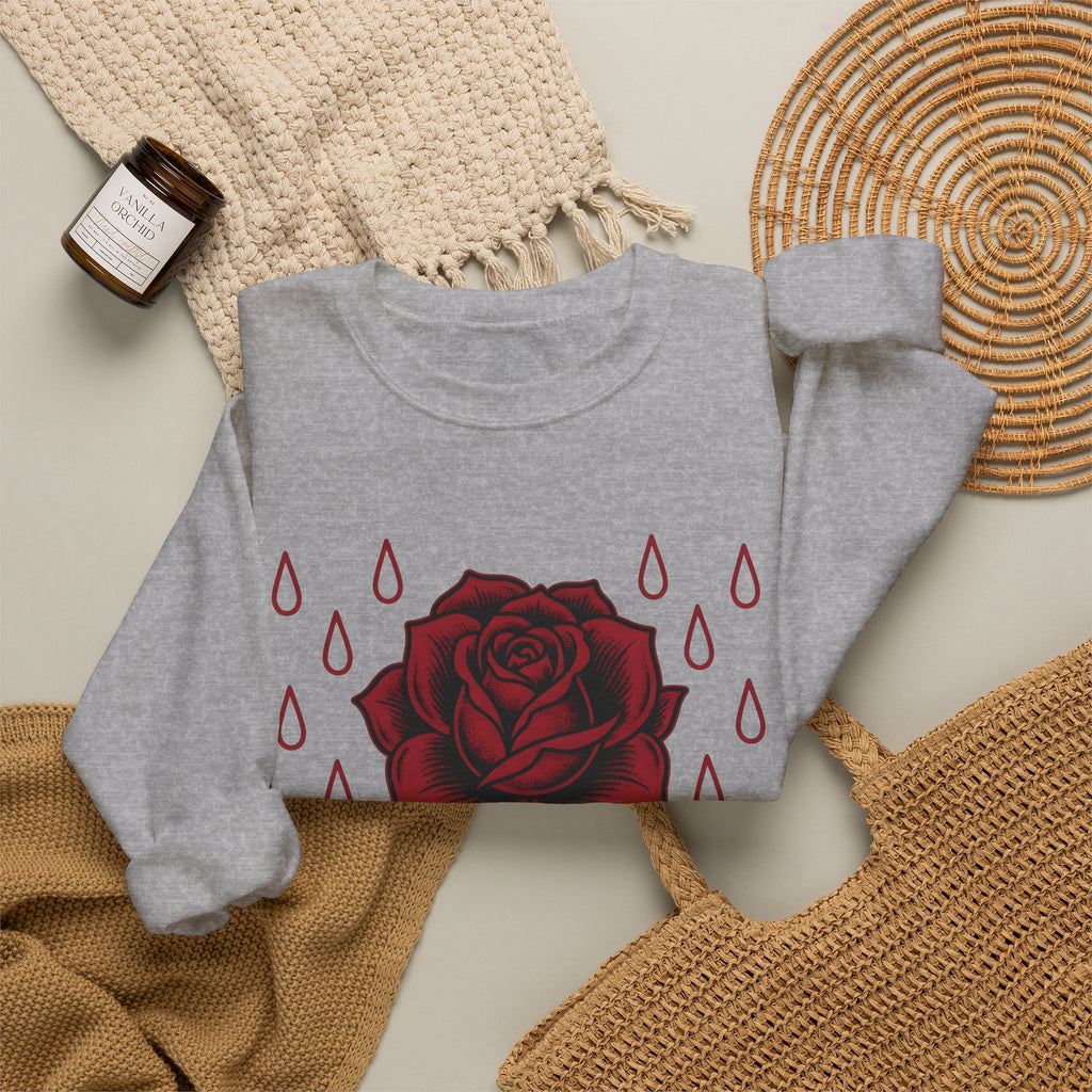 Rose Flower Cowgirl Floral Gift Tattoo Flower Rodeo Fan Ink Floral Vintage Raindrops Sweatshirt