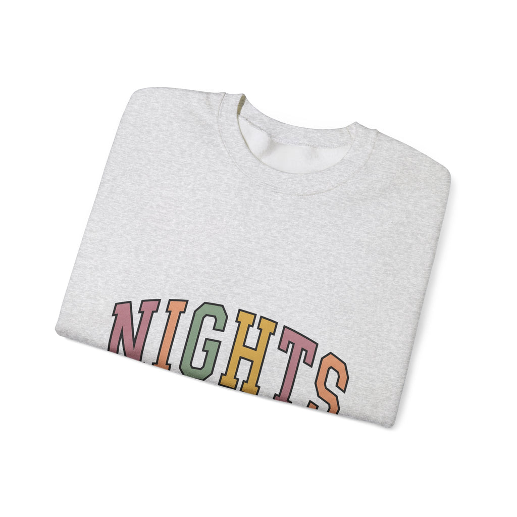 Varsity Lettering Design Sweatshirt Nurses Graveyard Shift Gift Women Pale Hues Sweatshirt Letterman Sweatshirt Nursing Enthusiast Pastel Sweatshirt Night