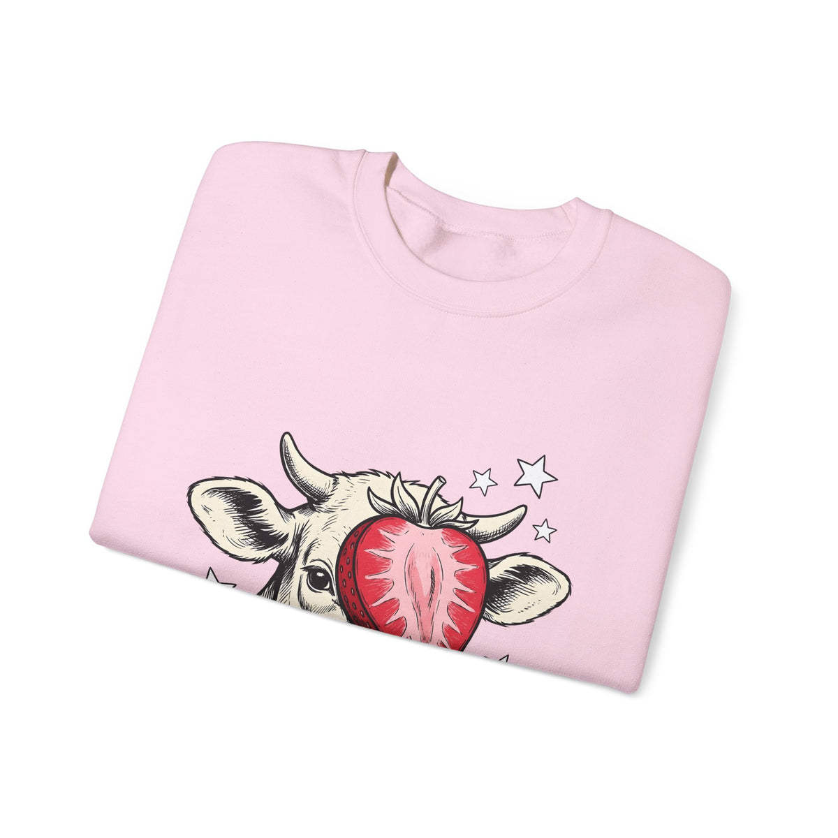 Cow Strawberry Sweatshirt Cute Animal Gift Women Hand Drawn Sweatshirt Cow Sweatshirt Adorable Fan Illustrated Sweatshirt Creature Graphic Whimsical Stars