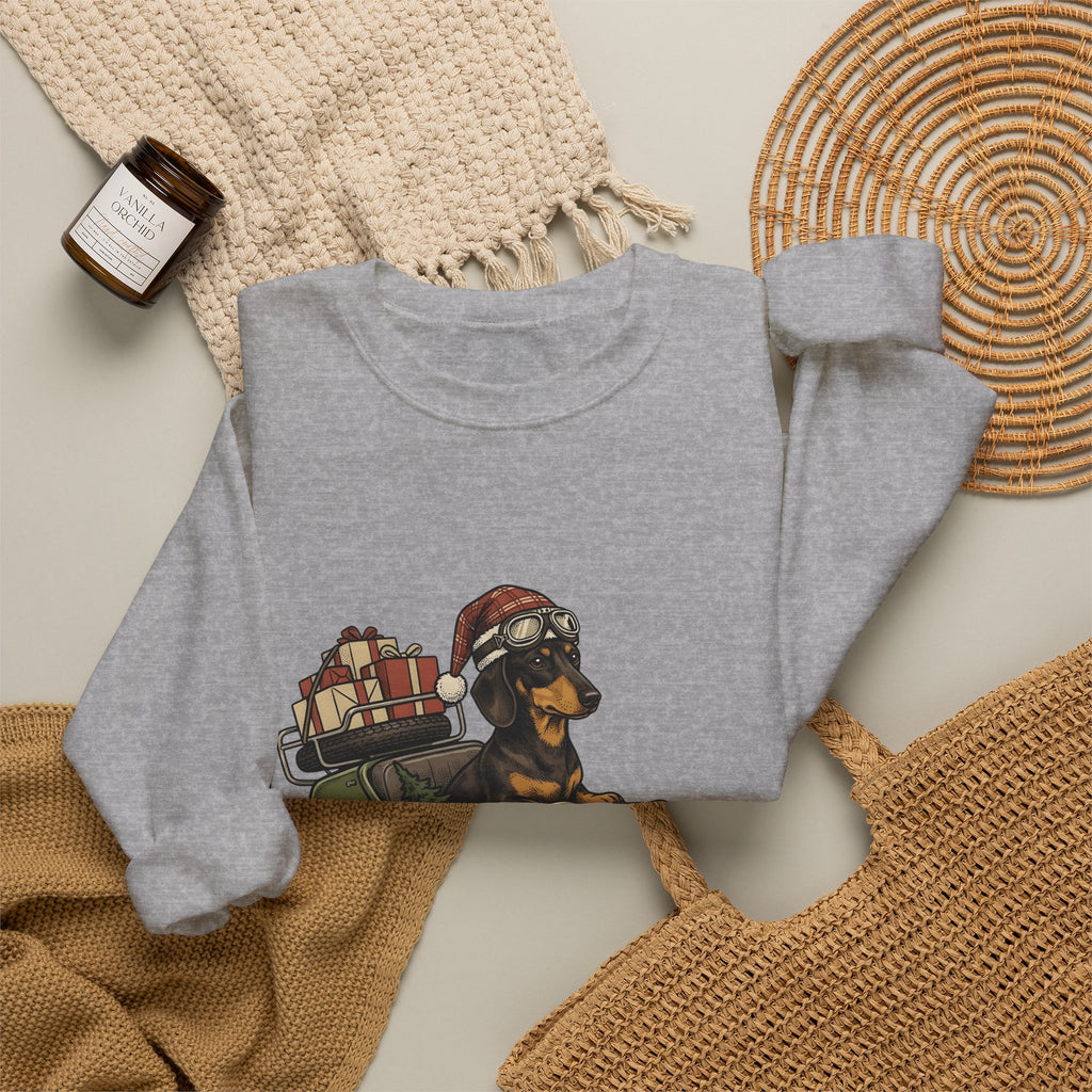 Wiener Dog Sweatshirt Christmas Creatures Gift Women Old School Sweatshirt Dachshund Sweatshirt Holiday Fan Retro Sweatshirt Animal Graphic Doodle Motorbike