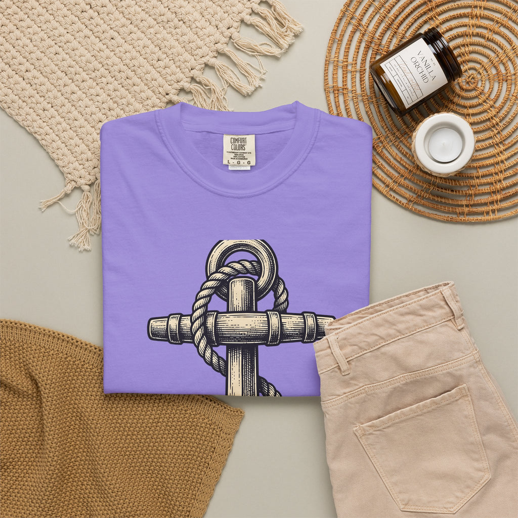 Anchor Line Nautical Beach Gift Old School Rope Sailor Fan Mooring Outline Seaside T-Shirt