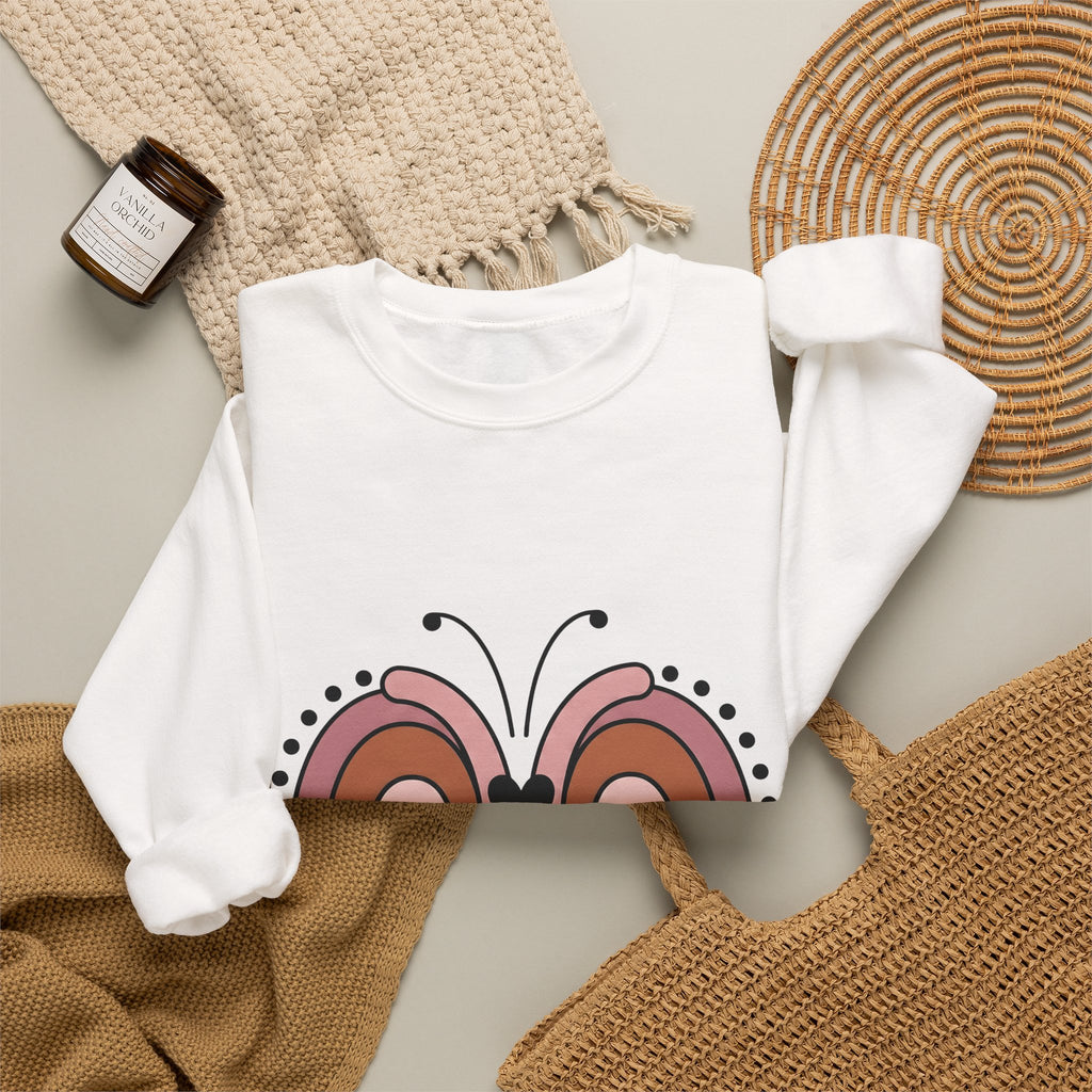 Rainbow Butterfly Sweatshirt Moms Family Gift Women Boho Sweatshirt Butterfly Sweatshirt Motherhood Enthusiast Hippie Sweatshirt Clan Graphic Minimalist Heart