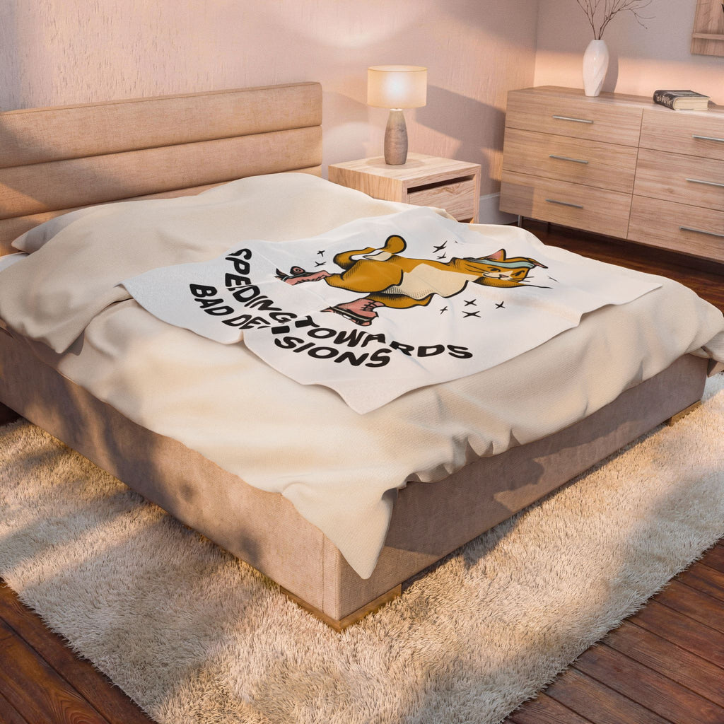 Skating Cat Blanket Funny Feline Gift Women Comic Blanket Cat Blanket Humor Fan Cartoon Blanket Kitty Graphic Vintage Sparkles Blanket