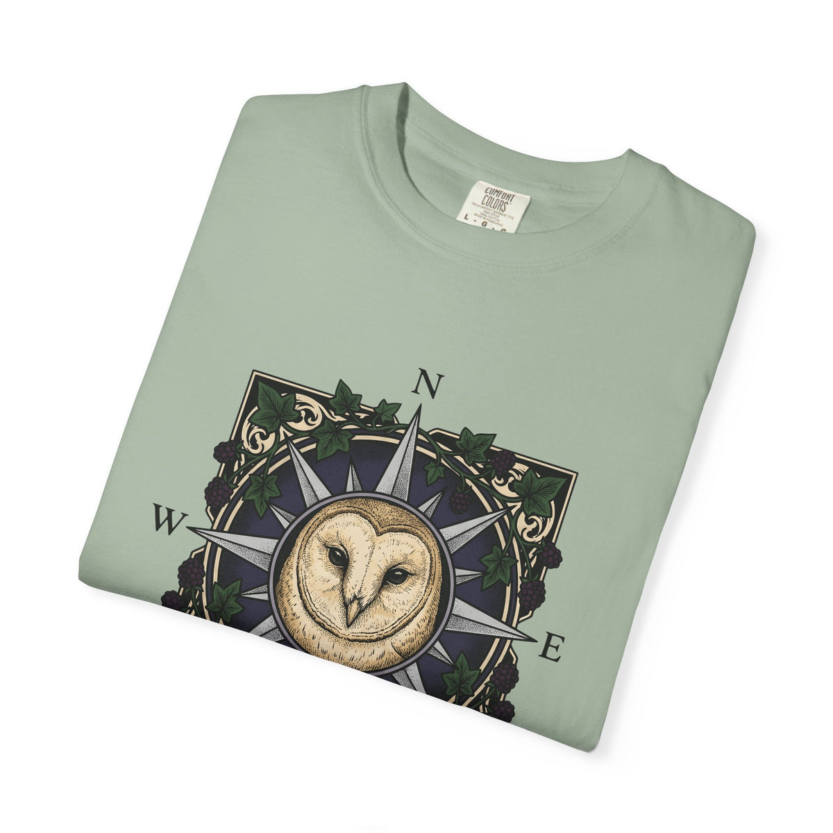 Owl Compass T-Shirt Boho Chic Wilderness Gift Women Enchanting T-Shirt Owl T-Shirt Bohemian Fan Mystical T-Shirt Wilderness Graphic Classic Leaf
