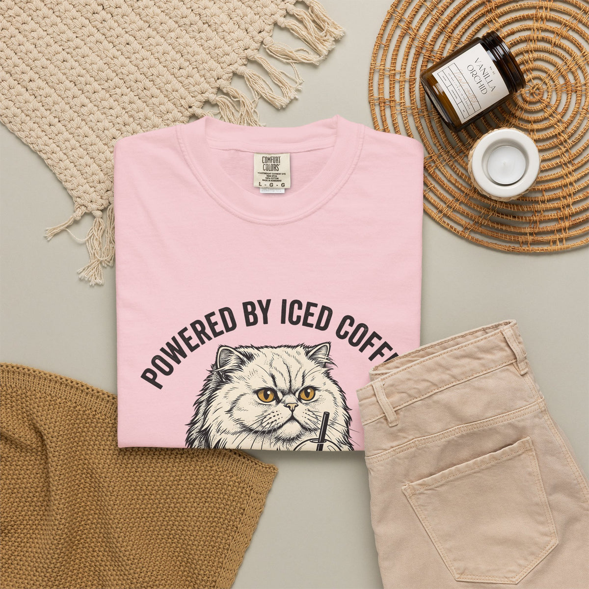 Persian Cat Coffee T-Shirt Coffee Animals Gift Women Hand Drawn T-Shirt Persian Cat T-Shirt Coffee Fan Illustrated T-Shirt Pet Graphic Vintage Iced