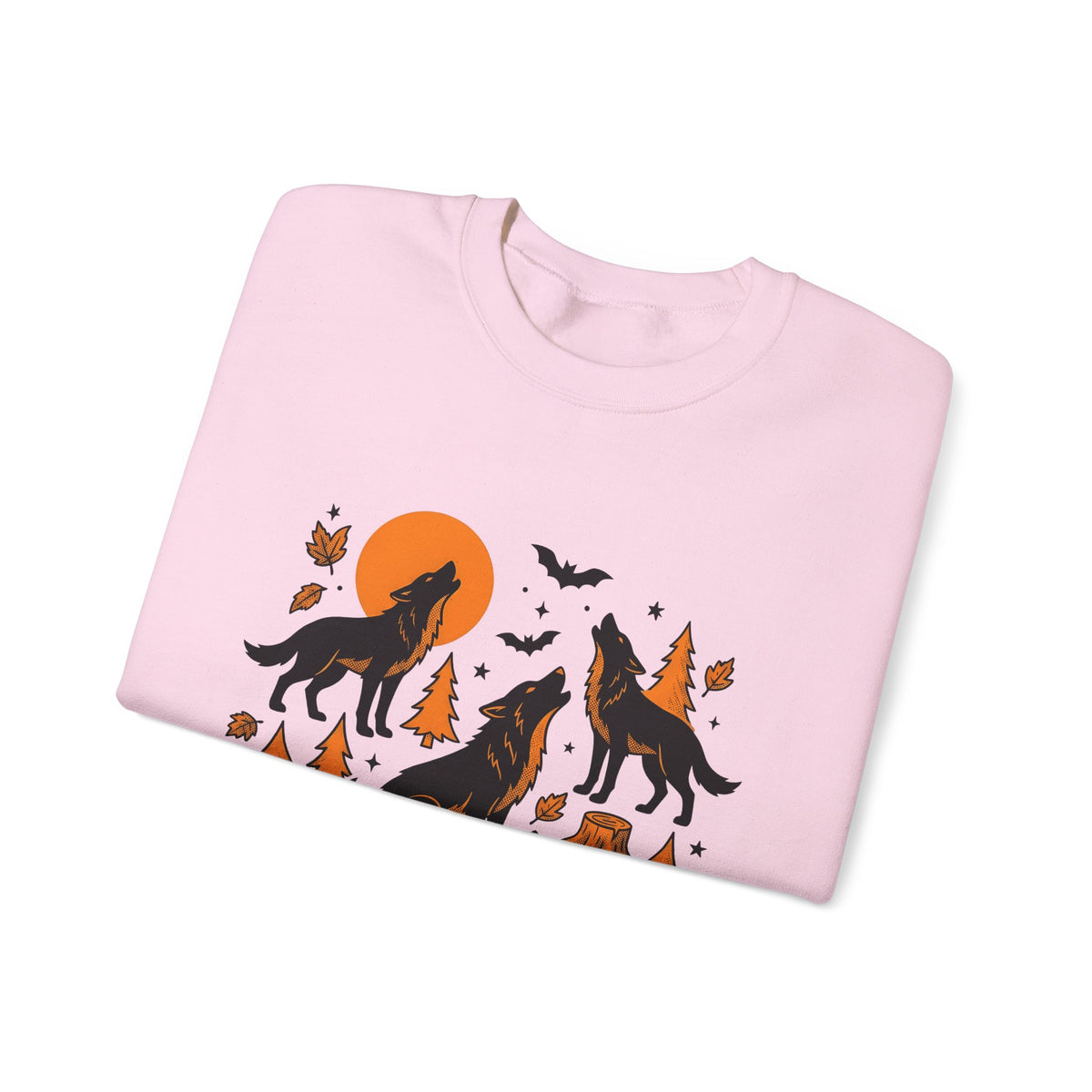 Wolf Crew Sweatshirt Halloween Fauna Gift Women Minimalist Sweatshirt Wolf Pack Sweatshirt Horror Fan Werewolf Sweatshirt Wildlife Graphic Sketch Bats Flying