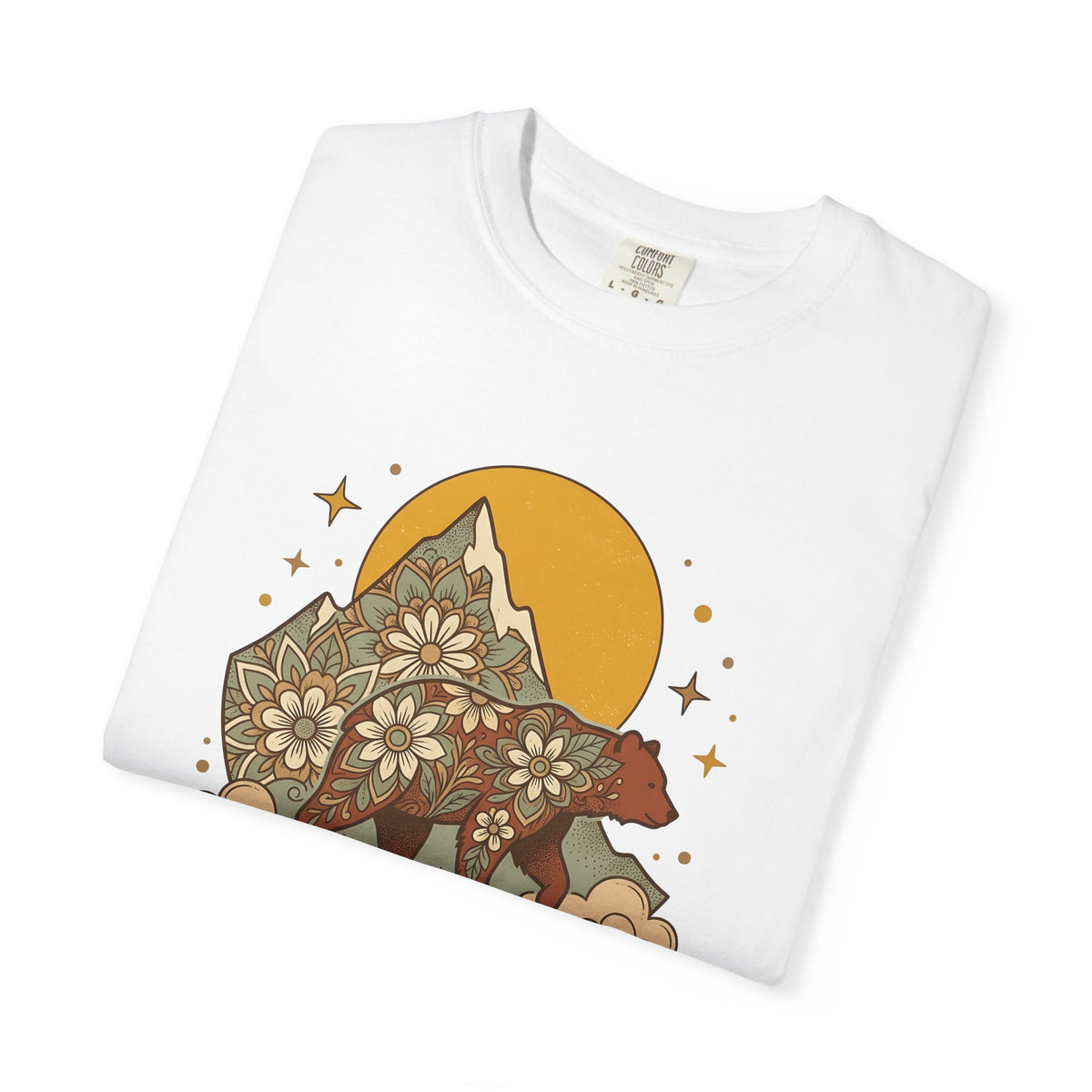 Flower Bear T-Shirt Boho Chic Outdoors Gift Women Hippie T-Shirt Teddy Bear T-Shirt Bohemian Fan Psychedelic T-Shirt Nature Graphic Retro Hill