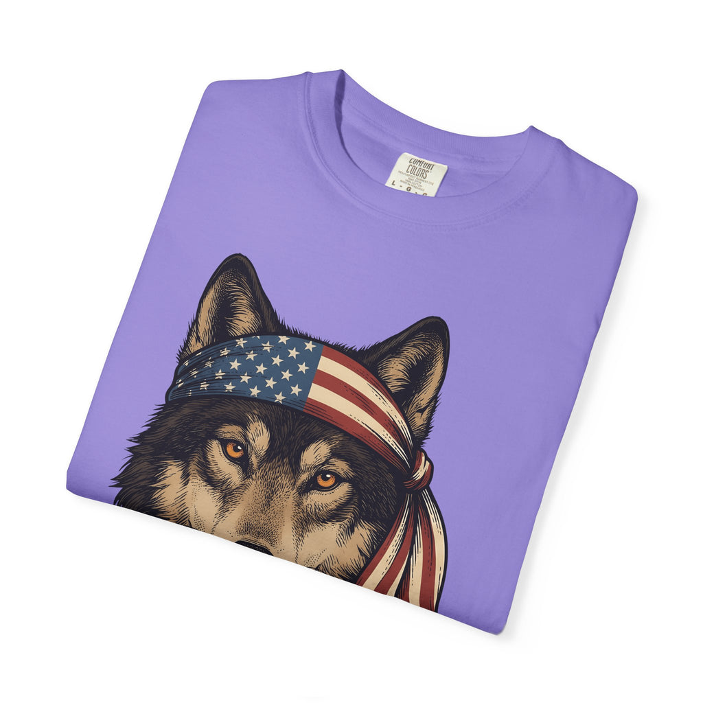 Wolf Face T-Shirt 4th Of July Wildlife Gift Women Retro T-Shirt Lupine T-Shirt Independence Day Fan Vintage T-Shirt Animal Graphic Sketch Flag