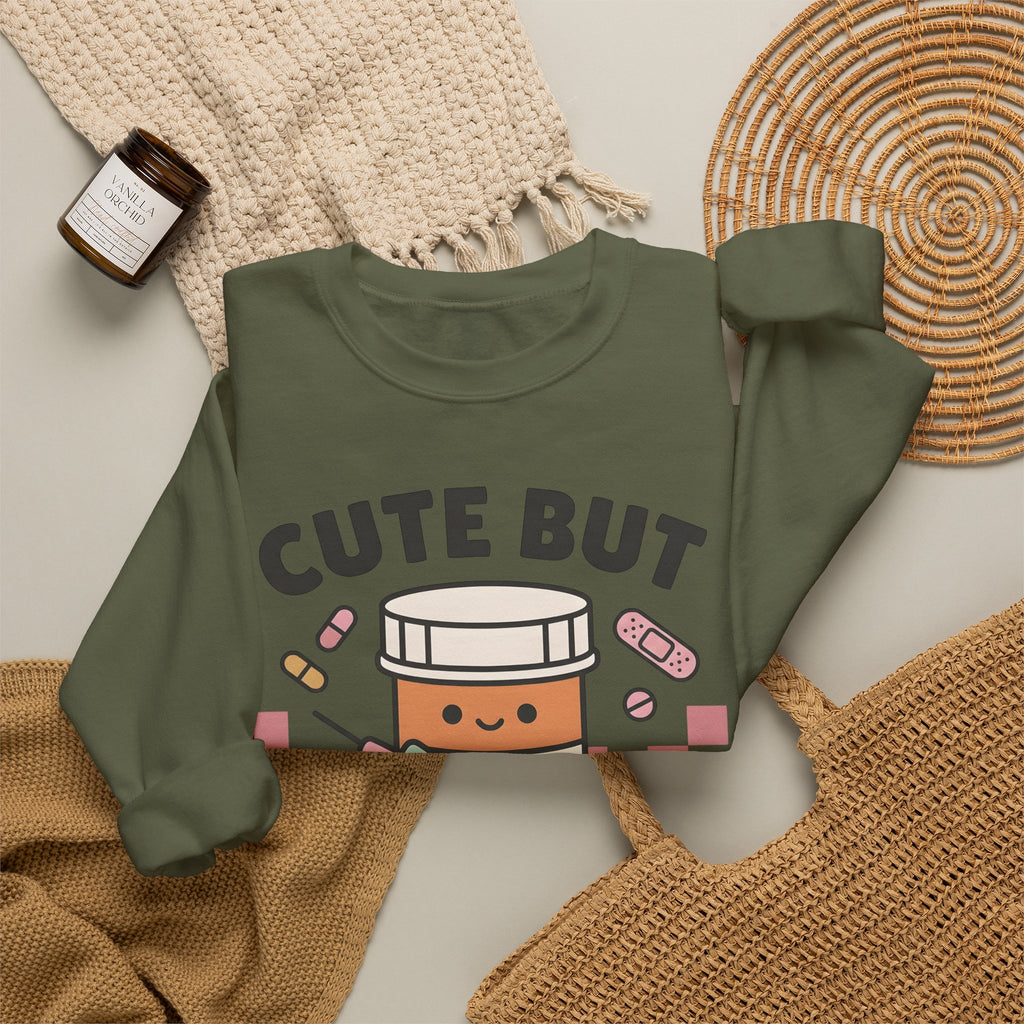 Pill Bottle Syringe Sweatshirt Nurses Medical Gift Women Kawaii Sweatshirt Medication Sweatshirt Nurse Enthusiast Cute Sweatshirt Healthcare Graphic Cartoon