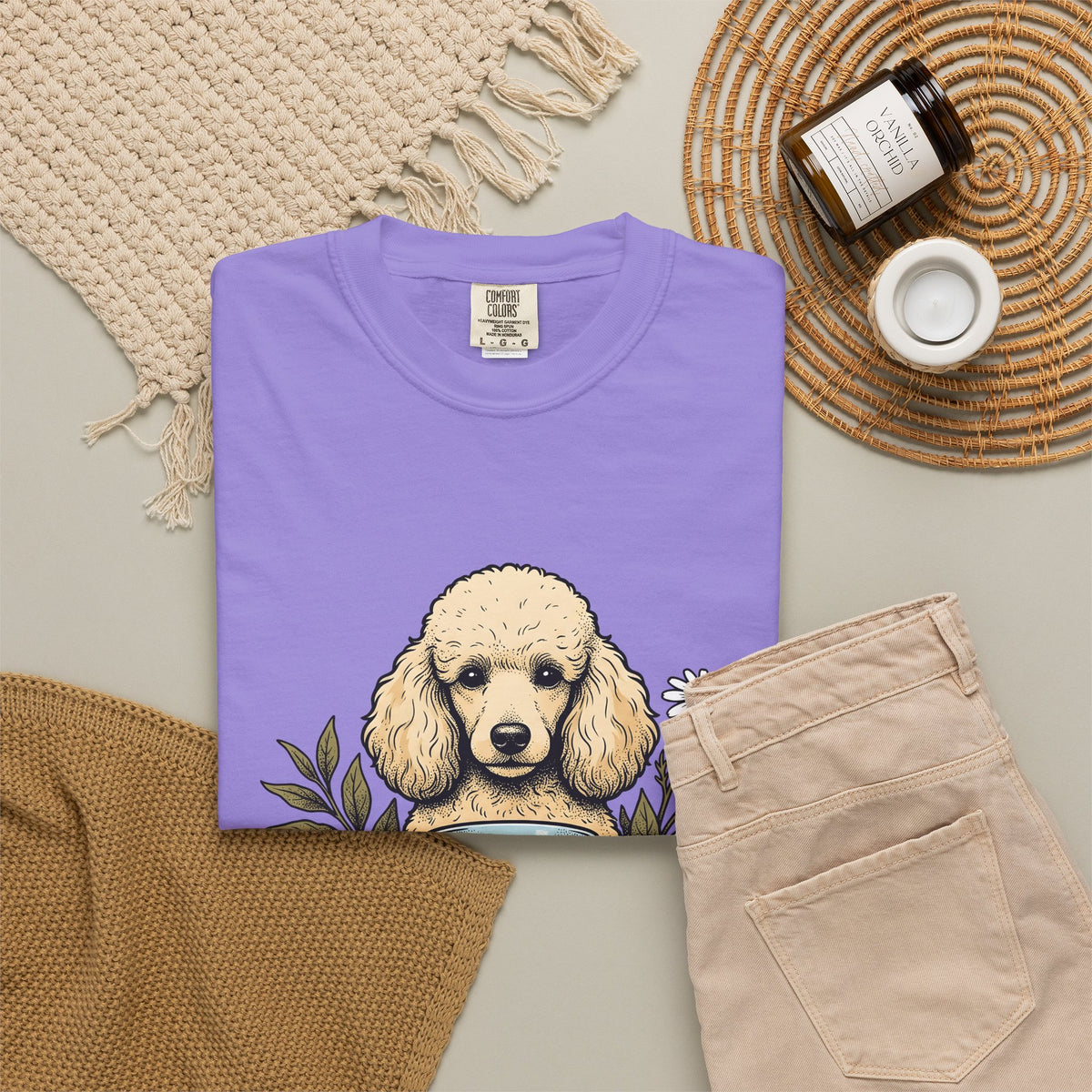 Poodle Tea T-Shirt T-Shirt Dog Flower Gift Women Retro T-Shirt Tea Cup T-Shirt Canine Fan Poodle T-Shirt T-Shirt Floral Graphic Sketch Citrus T-Shirt