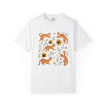 Ginger Cats T-Shirt Cat Flower Gift Women Cartoon T-Shirt Orange Cat T-Shirt Cat Fan Feline Graphic Illustration Comic T-Shirt Sketch Sunflower