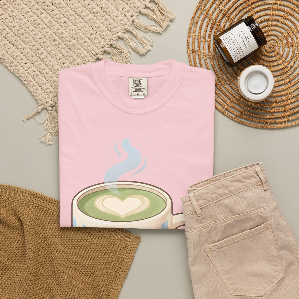 Matcha Latte T-Shirt Coffee Foodie Gift Women Kawaii T-Shirt Green Tea T-Shirt Coffee Fan Cute T-Shirt Food Graphic Minimalist Heart Steam T-Shirt