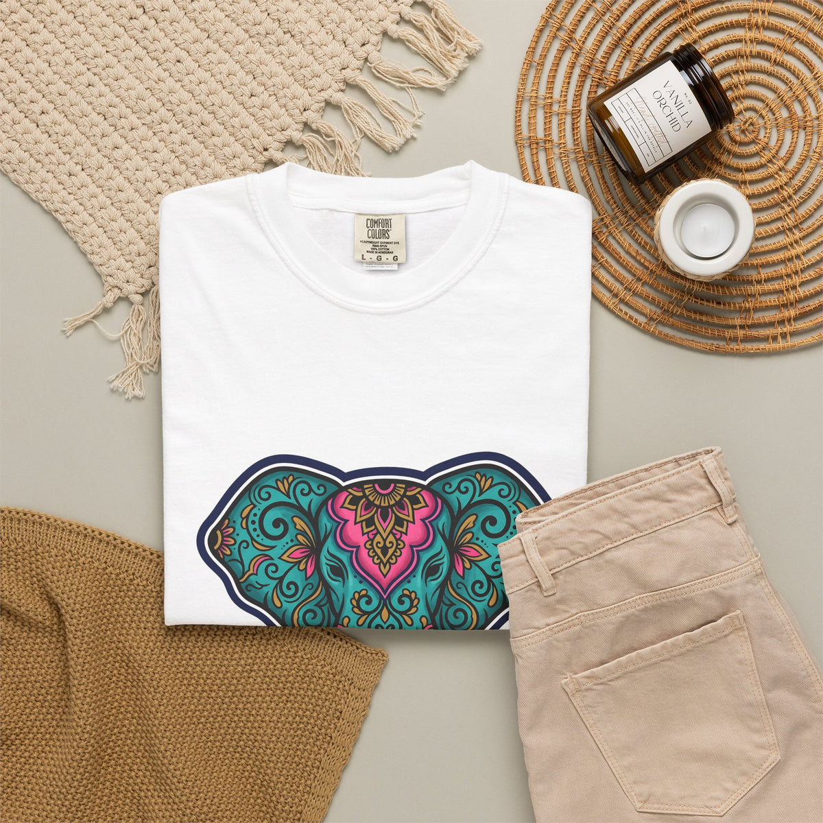 Elephant Head T-Shirt Boho Animal Gift Women Boho T-Shirt Pachyderm T-Shirt Hippie Fan Boho Chic T-Shirt Wildlife Graphic Mandala Floral Pattern