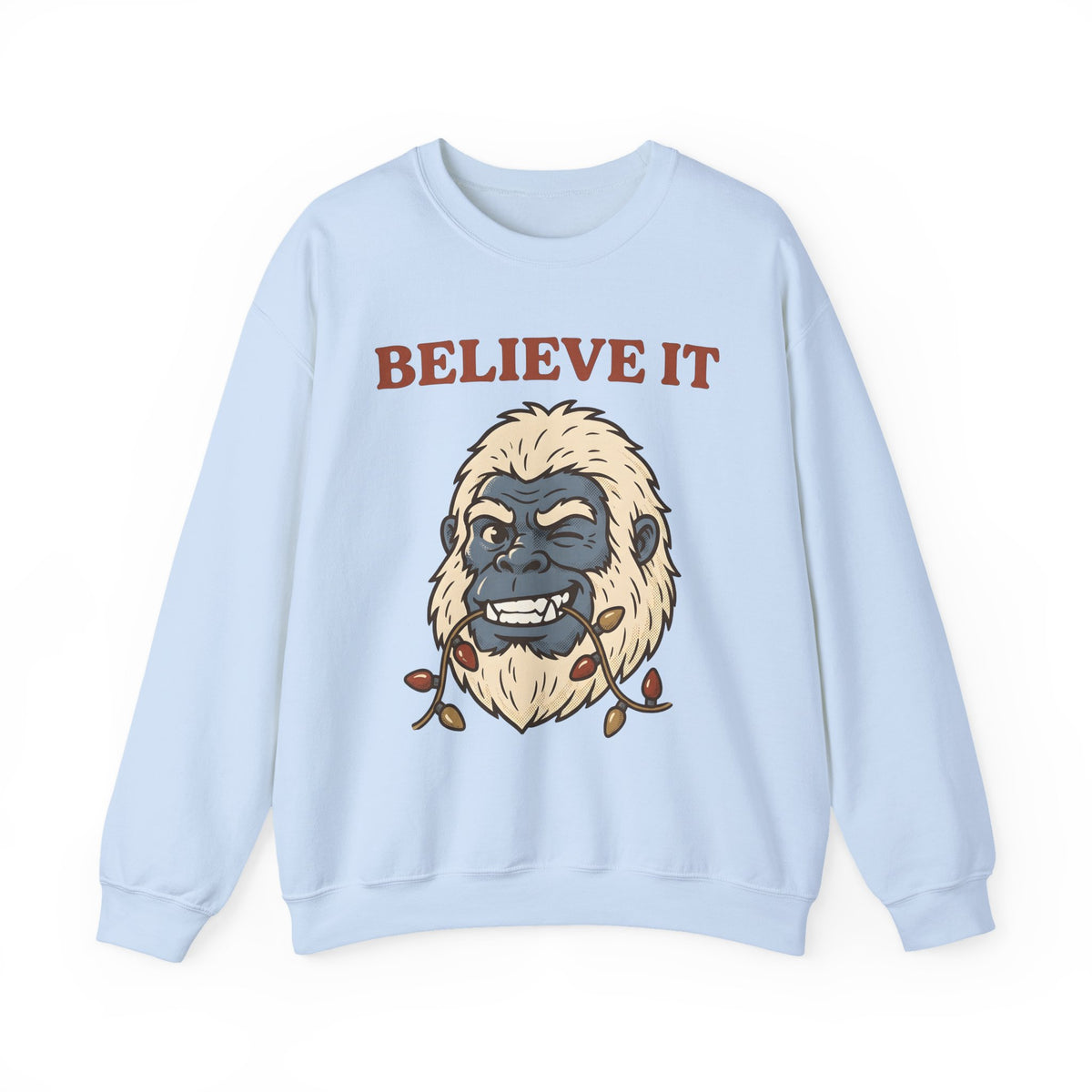 Abominable Snowman Face Sweatshirt Christmas Jokes Gift Women Comic Sweatshirt Yeti Sweatshirt Xmas Fan Cartoon Sweatshirt Pun Graphic Retro Holiday Lights