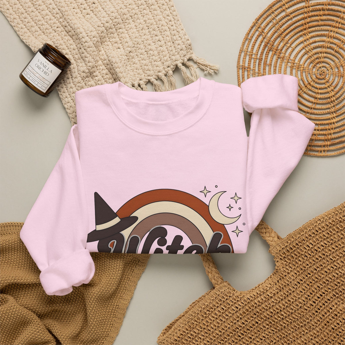 Witch Hat Rainbow Sweatshirt Halloween Supernatural Gift Women Hippie Sweatshirt Witchy Hat Sweatshirt Horror Fan Boho Sweatshirt Occult Graphic Classic