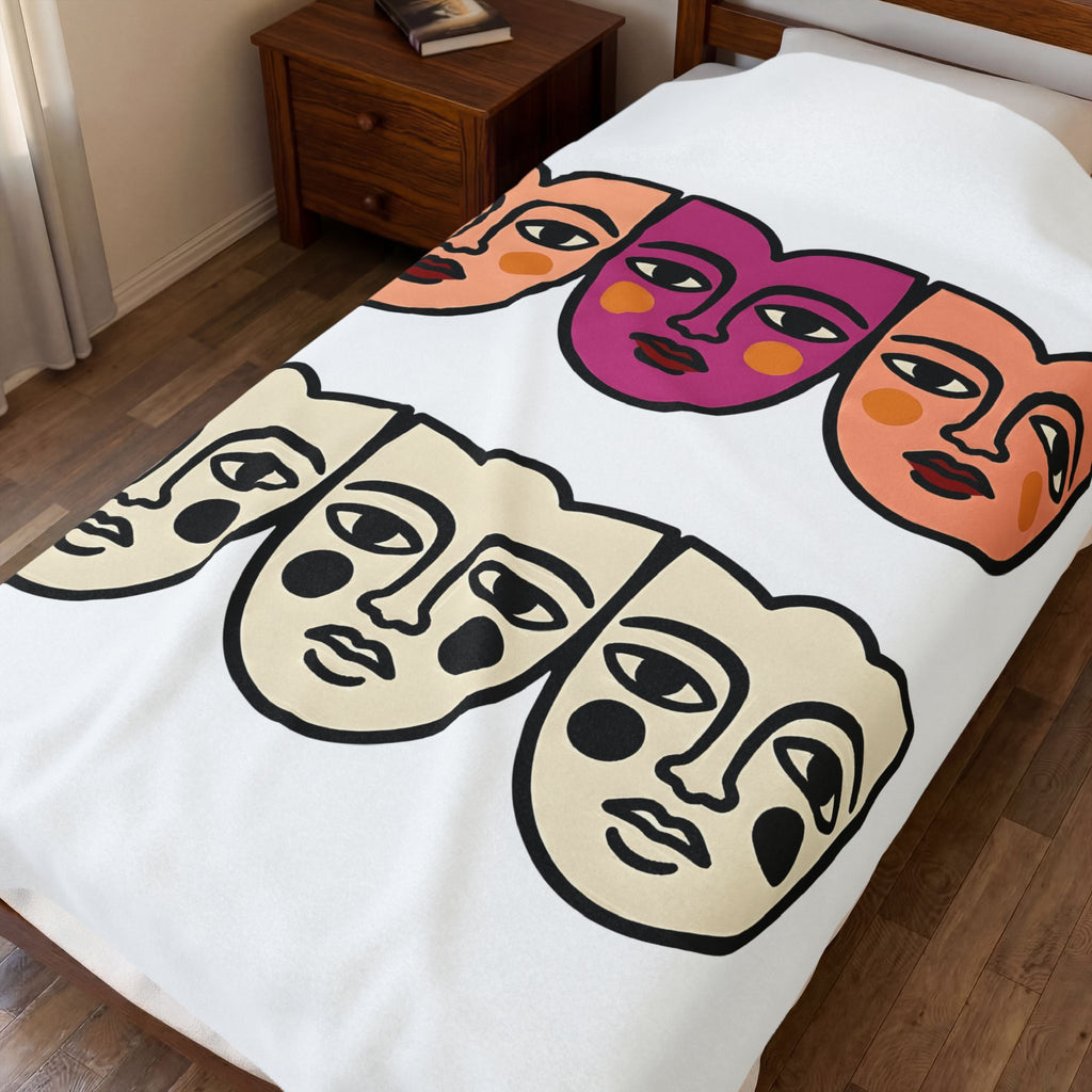 Abstract Faces Blanket Abstract Art Gift Women Modern Blanket Faces Blanket Art Fan Contemporary Blanket Artistic Graphic Minimal Bold Outlines