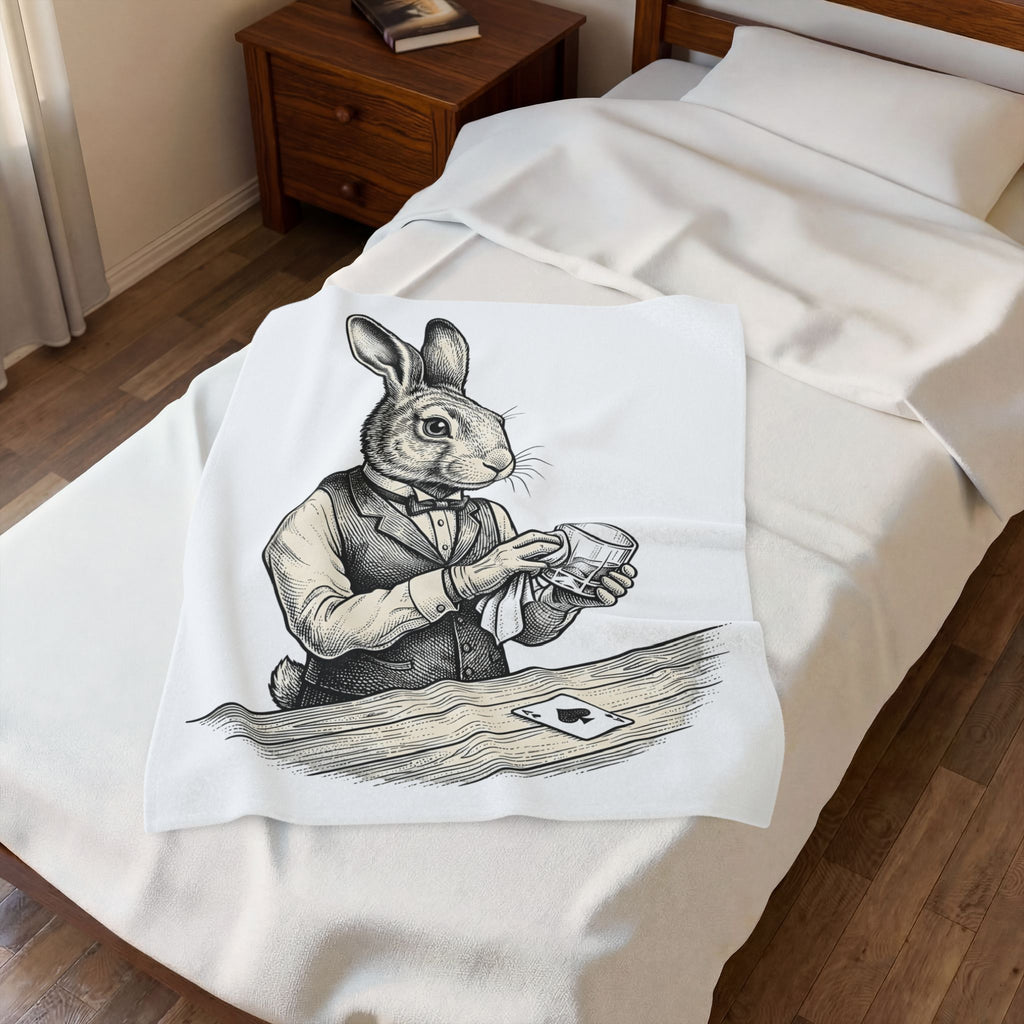 Rabbit Bartender Blanket Animal Bar Gift Women Vintage Blanket Bunny Blanket Pet Fan Retro Blanket Pub Graphic Hand Drawn Playing Card Blanket