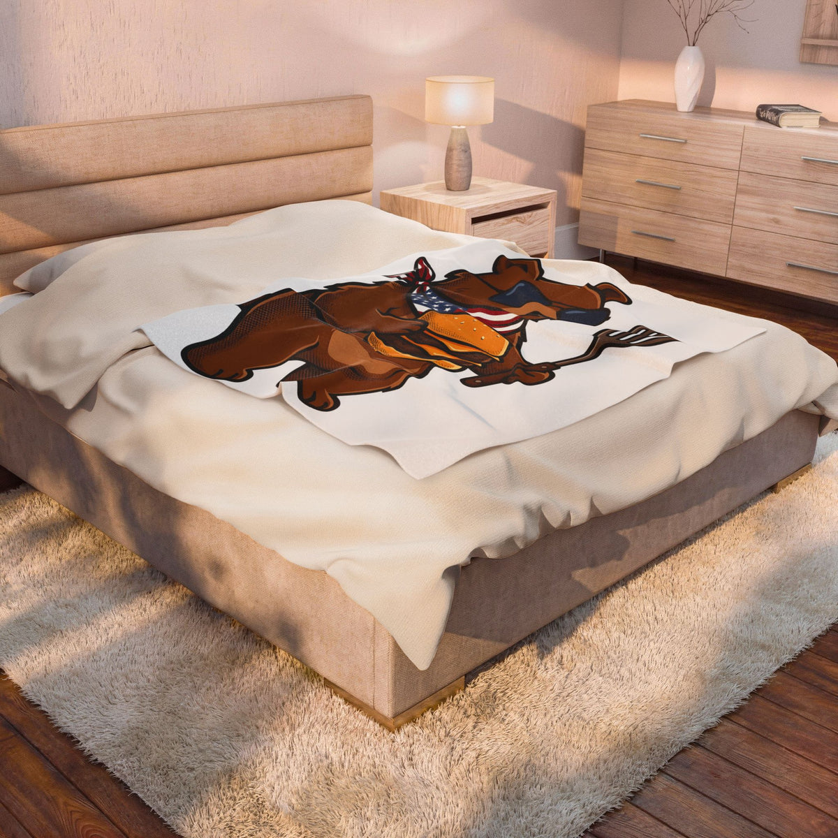 Bear Sandwich Blanket 4th Of July Grilling Gift Women Comic Blanket Sandwich Blanket Independence Fan Cartoon Blanket Barbecue Graphic Vintage