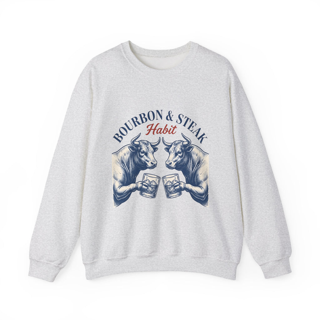 Bull Drinking Sweatshirt Steak Bourbon Gift Women Vintage Sweatshirt Ox Sweatshirt Meat Fan Cowboy Graphic Sweatshirt Retro Whiskey Glass Sweatshirt