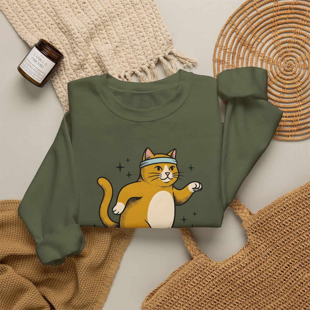 Skating Cat Sweatshirt Funny Feline Gift Women Comic Sweatshirt Cat Sweatshirt Humor Fan Cartoon Sweatshirt Kitty Graphic Vintage Sparkles Sweatshirt