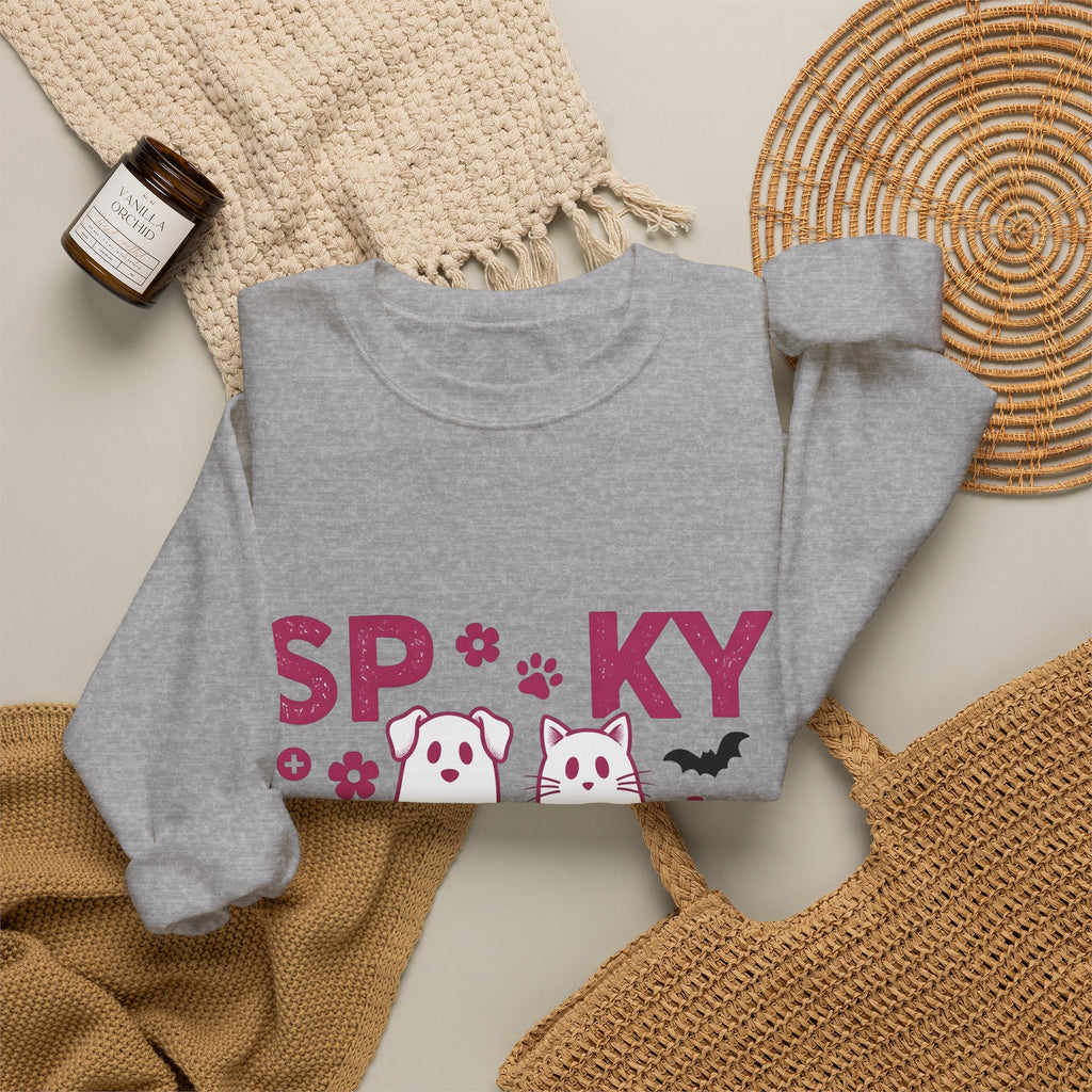 Spooky Dog Cat Sweatshirt Vet Tech Holiday Gift Women Adorable Sweatshirt Halloween Cat Sweatshirt Veterinary Technician Fan Cute Sweatshirt Christmas Graphic