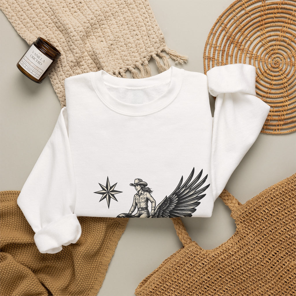 Cowgirl On Raven Cowgirl Travel Gift Country Horsewoman Cowboy Fan Rustic Adventure Retro Sweatshirt