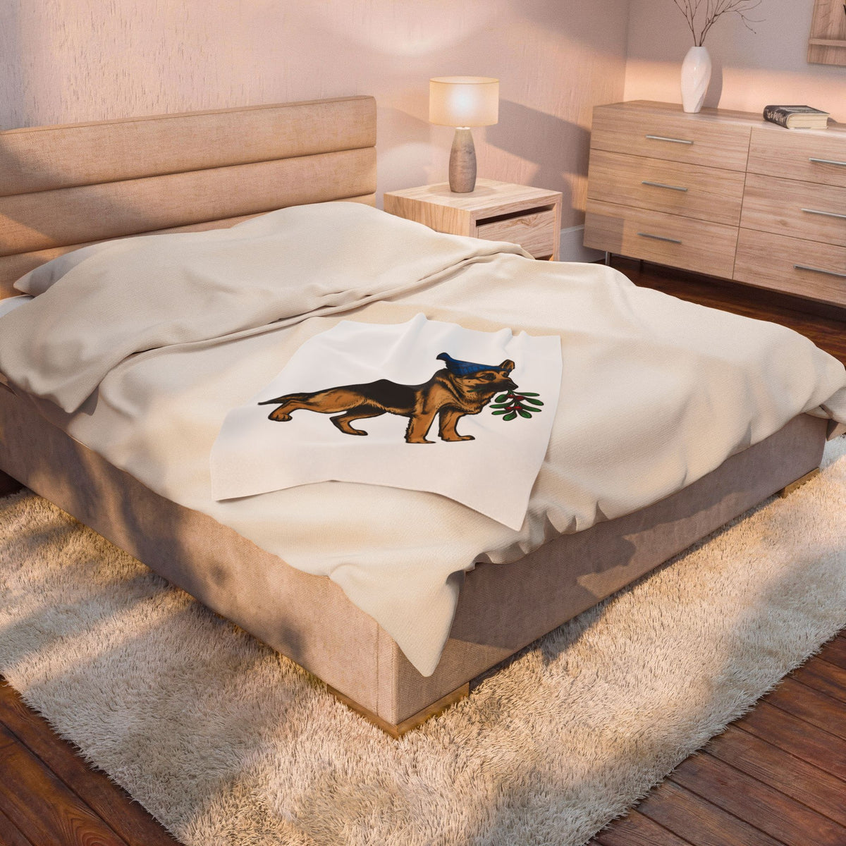 German Shepherd Puppy Blanket Dog Holidays Gift Women Hand Drawn Blanket Alsatian Blanket Dog Fan Illustrated Graphic Blanket Line Art Festive