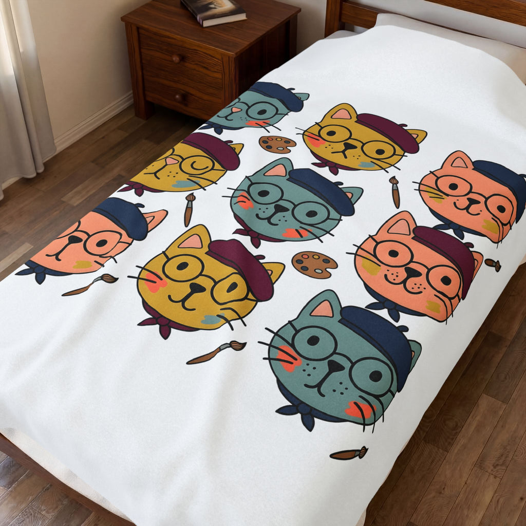 Painter Cats Blanket Cat Painting Gift Women Cute Blanket Kitty Cat Blanket Feline Fan Cat Art Blanket Artistic Graphic Sketch Paint Brush Blanket