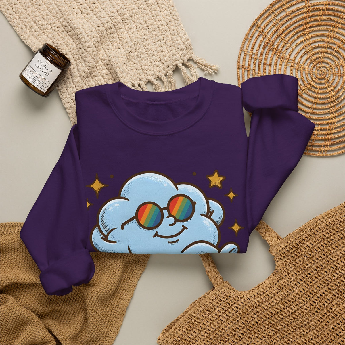 Smiling Cloud Boho Chic Inspiration Gift Comic Cloud Hippie Fan Cartoon Motivational Vintage Sweatshirt