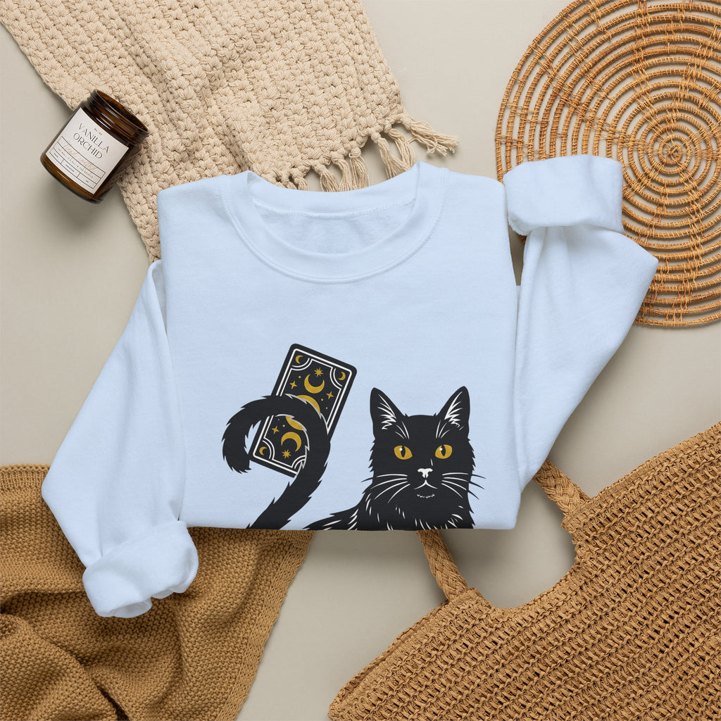 Black Cat Sweatshirt Cat Witchcraft Gift Women Mystical Sweatshirt Cat Sweatshirt Feline Fan Occult Graphic Vintage Tarot Card Sweatshirt