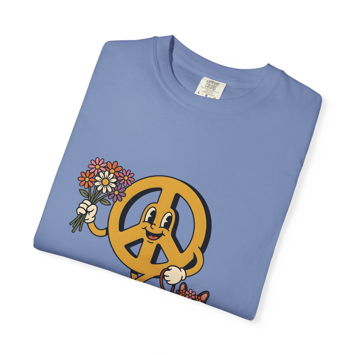 Peace Symbol Mascot T-Shirt Dog Festival Gift Women Animated T-Shirt Peace Sign T-Shirt Dog Fan Cartoon T-Shirt Rave Graphic Classic French Bulldog
