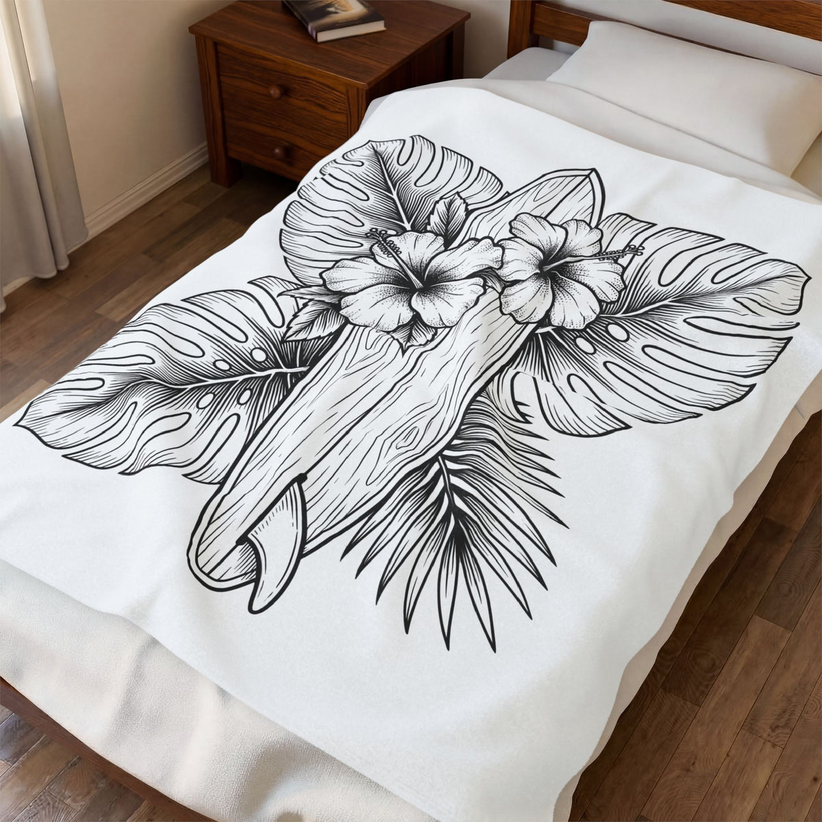 Surfboard Petals Blanket Surfing Shore Gift Women Drawing Blanket Surfboards Blanket Surfer Fan Illustration Graphic Nature Flower Blanket